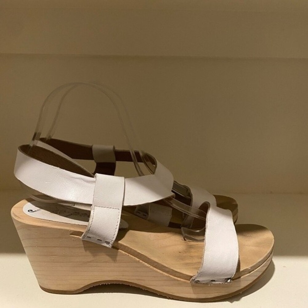 Free People White Leather Strappy Wedge Clogs